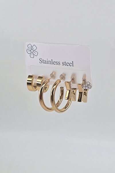 By Zeyna Aksesuar Women's 316 L Stainless Steel Anti Allergenic 6-Piece Earring Set