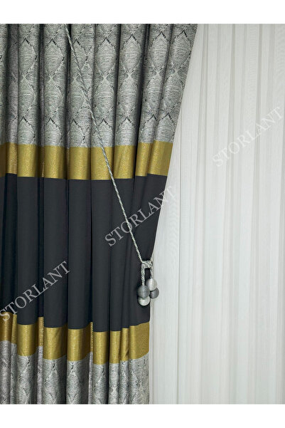 Storlant Rio Gray-Black Panel Background Curtain L Preferred - 1/3 Frequently Pleated L with Accessories Gift L Suitable for Any Room