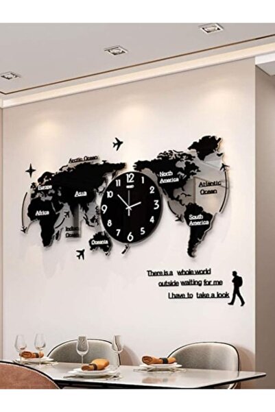 Emaazz LLC Acrylic 3D World Map Wall Clock – Large Modern Wall Décor for Home, Office & Library