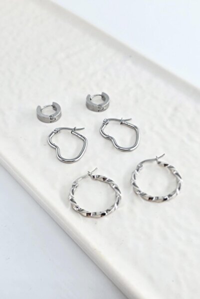 By Zeyna Aksesuar Women's 316 L Stainless Steel Anti Allergenic 6-Piece Earri...