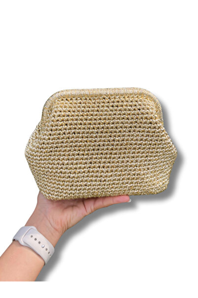 Manella Collective El Yapımı Gold Simli El Çantası