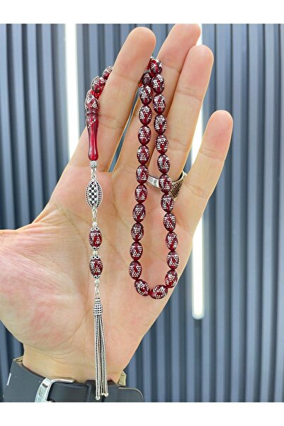 AHMET SİLVER 925 Ayar Gümüş İşlemeli Orjinal Ateş Kehribar Tesbih