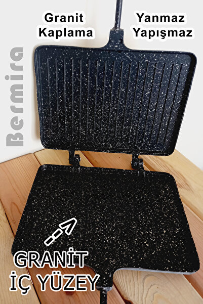 BERMİRA Home Collection Alüminyum Döküm Ocak Üstü El Tost Makinası İÇ YÜZEY GRANİT (en:24cm Boy:18cm)