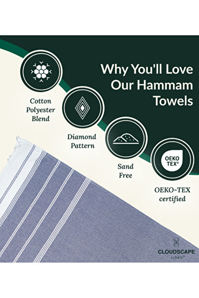 Cloud Scape Linen Turkish Beach Towel Set of 2, 39x71 inches Oversized Lightweight 100% Cotton Hammam Towel