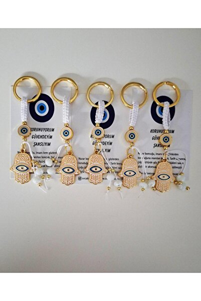Svc Aksesuar Gift Set of 5 Fatma Ana Eli & Hamse Keychains - White 9.5 cm