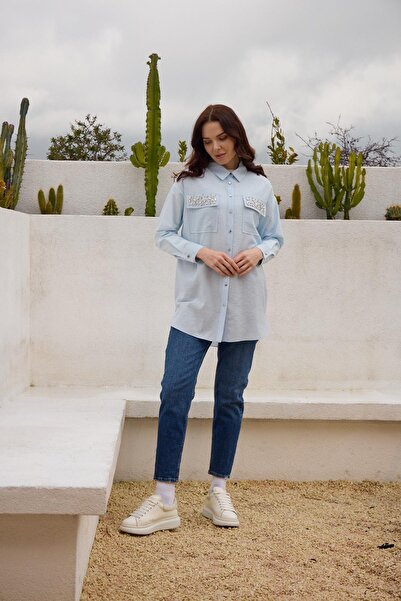 Moodbasic Premium Serpme Metal Accessory Stone Shirt