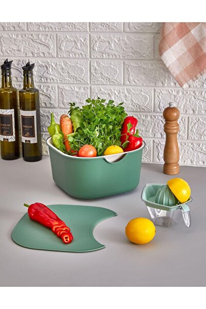 maisone home طقم مطبخ أخضر مكون من 5 قطع: وعاء خلط، مصفاة، لوح تقطيع، عصارة ل...