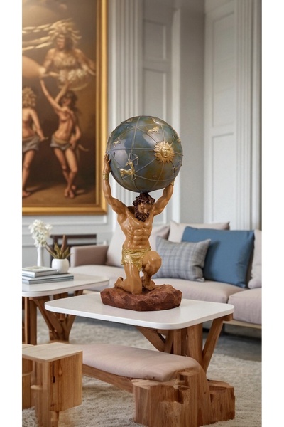 Baefiga 60 cm Atlas Figürlü Dekoratif Heykel – Dünya Küresi Taşıyan Titan