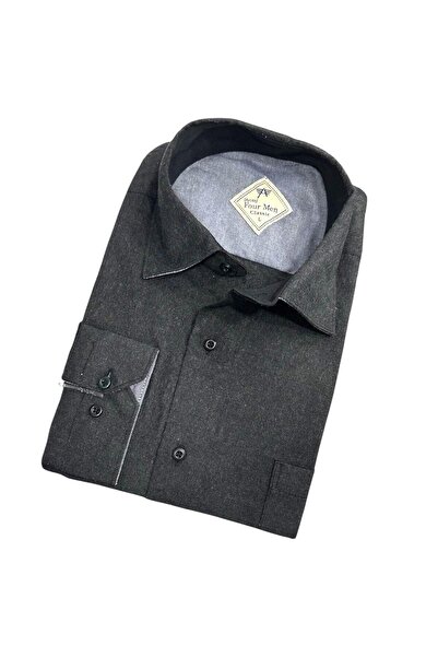 GÖMLEK GALERİSİ Classic Wide Cut Plain Flannel Long Sleeve Men's Shirt