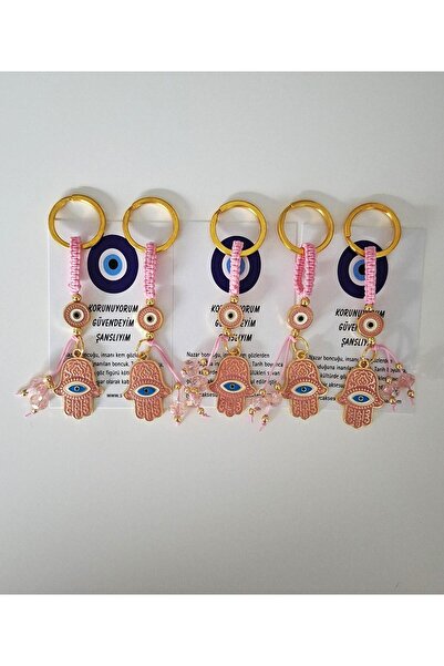 Svc Aksesuar Gift Set of 5 Fatma Ana Eli & Hamse Keychains - Pink 9.5 cm