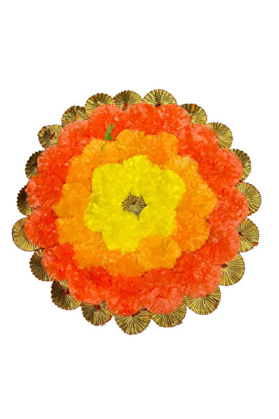 doneel Handcrafted Polyester Artificial Marigold Flower Rangoli Multi-Color With 1 Square And 3 Round Shape