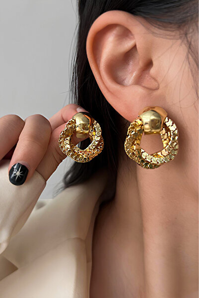 The Collection Noble Loop Düğüm Tasarımlı Gold Düğüm Küpe