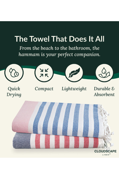 Cloud Scape Linen Turkish Beach Towel Set of 2, 39x71 inches Oversized Lightweight 100% Cotton Hammam Towel