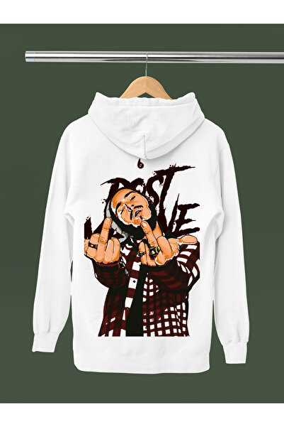 MAGORS Hanorac cu glugă din bumbac imprimat POST MALONE, cu mânecă lungă, cu 3 fire