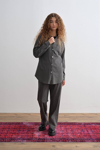 Nihan Shiny Stone Denim Pants Tunic Set