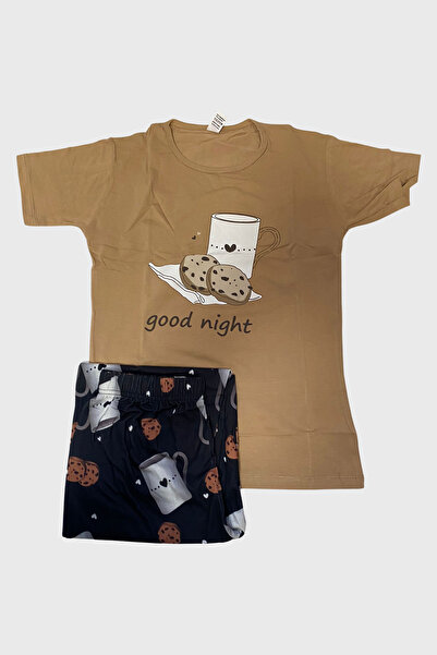 JENİKA Women's Short Sleeve Good Night Pajama Set