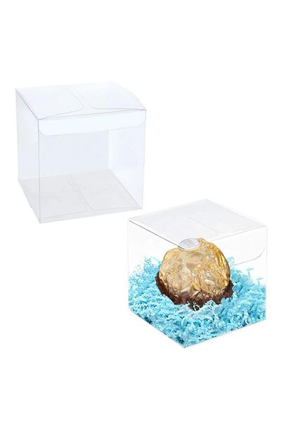 MARKQ صناديق هدايا شفافة مقاس ١٠×١٠×١٠ سم | ١٢ صندوق هدايا شفاف من مادة البولي فينيل كلوريد (PVC) لكعكات الحلوى والزفاف باللون الذهبي