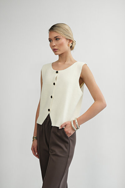 Molly Nelly Women's Yumoş Knitwear Stylish Buttoned Sleeveless Vest