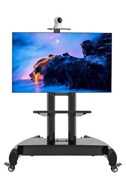 HYX حامل تلفزيون بعجلات، طاولة تلفزيون، حامل تلفزيون أرضي متنقل، مناسب لأجهزة تلفزيون LED مسطحة/منحنية مقاس 32-75 بوصة