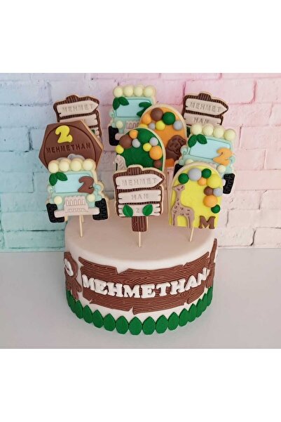 Tatlı Armağanlar Standlı Çubuklu Safari Konseptli Model Butik Kurabiye - 15 Adet