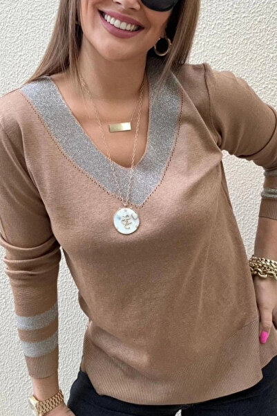 Bİ.GİYSEN Pulover subțire din tricot din lycra argintiu importat, cu decolteu...