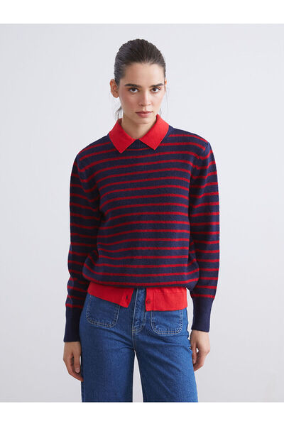 LC Waikiki Peak Yeni Sezon Bisiklet Yaka Çizgili Kadın Triko Kazak