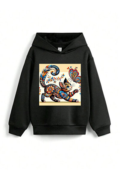 stil x Детска суитшърт с качулка и принт на сладки котки