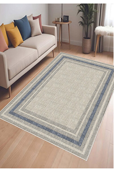 STY Home Mavi Gri Dijital Baskı Halı Kaymaz Tabanlı Yıkanabilir Halı Yolluk Salon Halısı 776