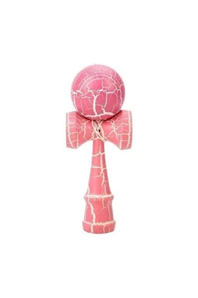 BimBimBo Kendama din lemn 18 cm, model clasic cu design crapat, suprafata antialunecare, Roz,