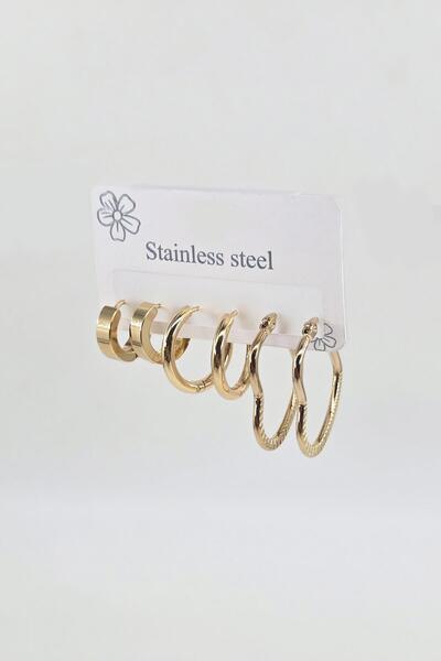 By Zeyna Aksesuar Women's 316 L Stainless Steel Anti Allergenic 6-Piece Earring Set