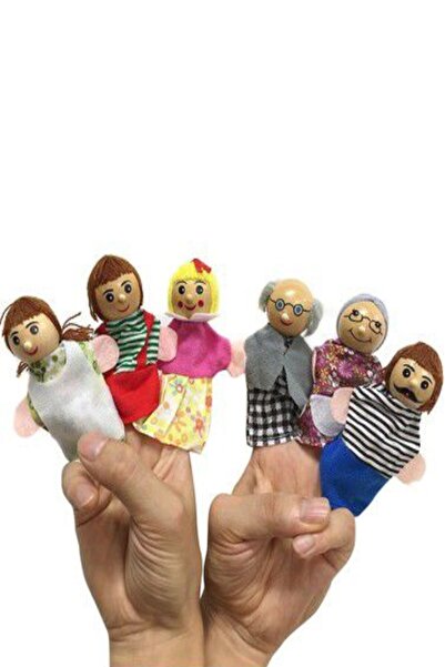 Bundera Wooden Puppet Family Set 6-Piece Finger Puppet Set Children's Game Visual Expression Intelligence Development Props Toy