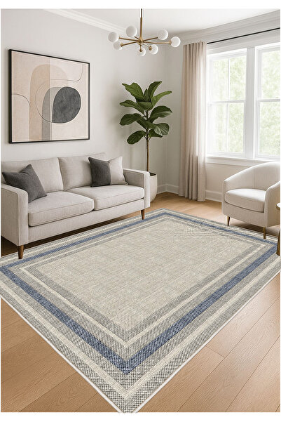 STY Home Mavi Gri Dijital Baskı Halı Kaymaz Tabanlı Yıkanabilir Halı Yolluk Salon Halısı 776