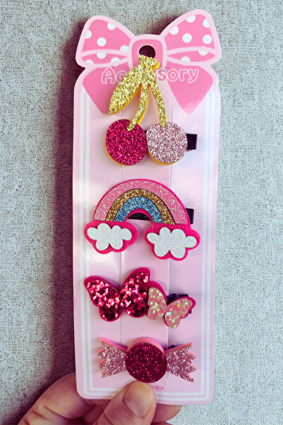 Nisankids Glitter Silvery Cherry - Σετ αγκράφες με μικτές πόρπες Rainbow