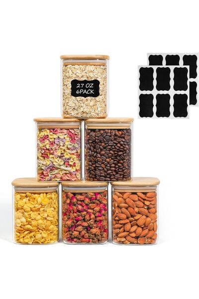 Xess ComSaf 27 oz Glass Food Storage Jars Set of 6, Clear Storage Containers with Airtight Lids, Pantry O