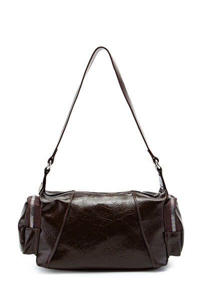 minebag Faux Leather Shoulder Bag with Side Pocket Detail Brown