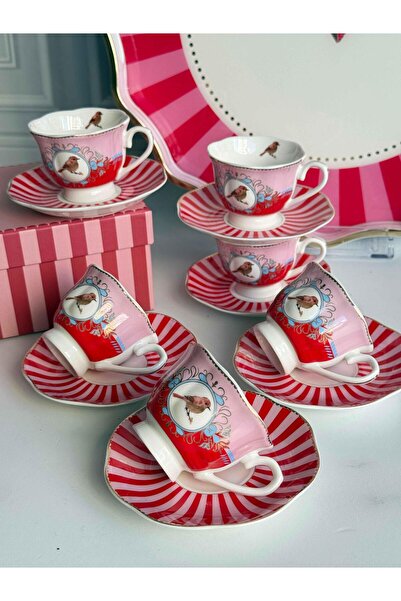 ROSSEV Türk Kahve Fincanı Bird Red 6 Kişilik 12 Parça