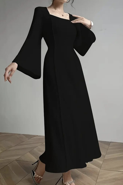 missamour Women's Black Floral Spanish Sleeve Dress