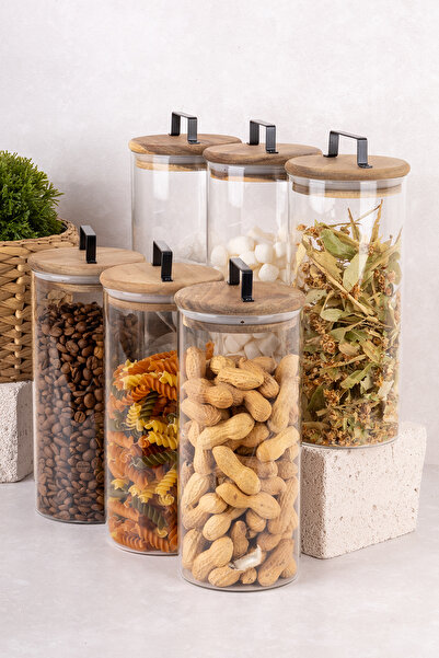 dnshome 6 Adet Modern Cam Bakliyat Seti Vakum Kapaklı Cam Saklama Kabı Kavano...