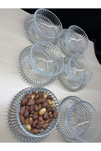 DİBA AVM 12 Pieces Glass Snack Set Candy Bowl Glass Snack Dessert Plate Iice Cream Magnolia Snack Bowl Set 180ml