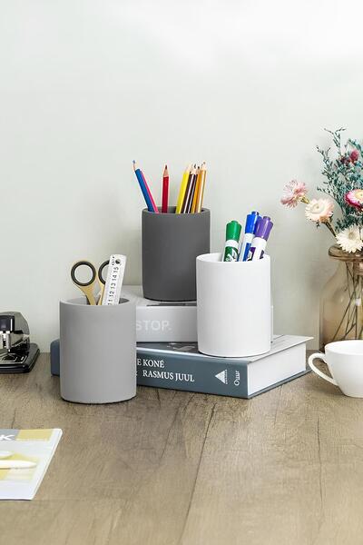 betonmall Decorative Concrete Pen Holder Set of 3 |   Minimalist Organizer, Vase, Flower Pot and Toothbrush Holder