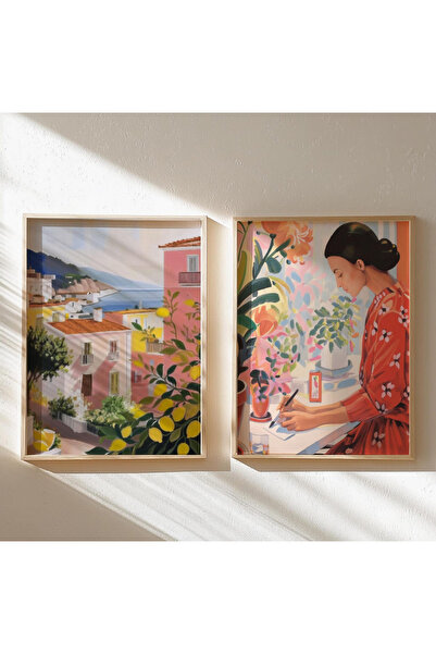 Tuba Decor İKİ Parça Ahşap Çerçeveli Oturma Odası Salon Mutfak Tablo