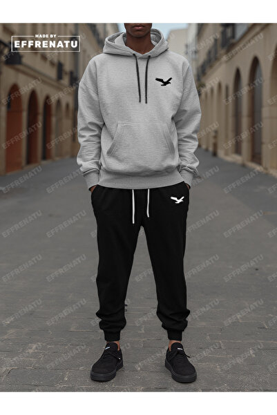 EFFRENATU Bird Patterned Colorful Printed Hoodie Tracksuit