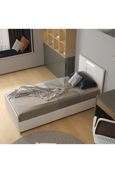 klubeconcept LED Işıklı Başlıklı Modern Tek Kişilik Yatak %100 MDF Kalite 95X...