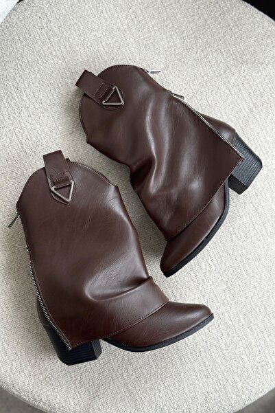 MODAADAM Cizme de cowboy argintii pentru femei - maro-piele