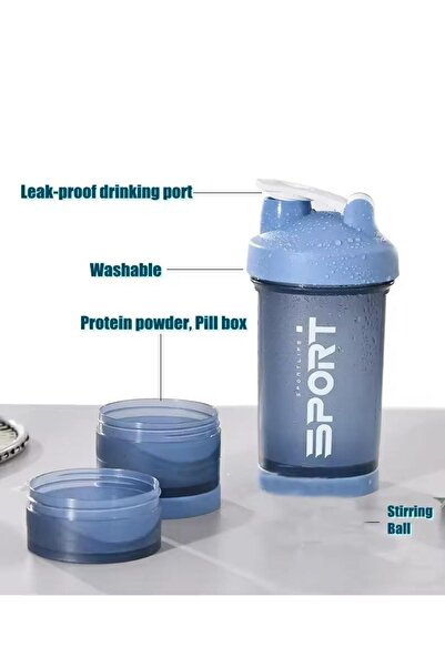 Sport çift saklama hazneli ve karıştırma yaylı shaker renkli plastik