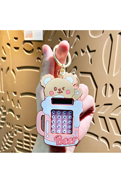 UĞURDAN Ayıcık Mini Anahtarlıklı Cep Hesap Makinesi - Pembe Sevimli Okul/Ofis