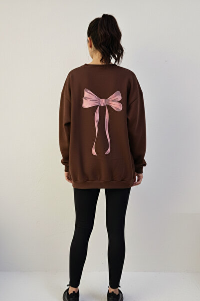 KOZİA OUTDOORS سويت شيرت نسائي كبير الحجم مع تفاصيل شريط وردي على الظهر