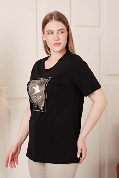 RMG Gamze Moda Embroidered Printed Large Size T-Shirt