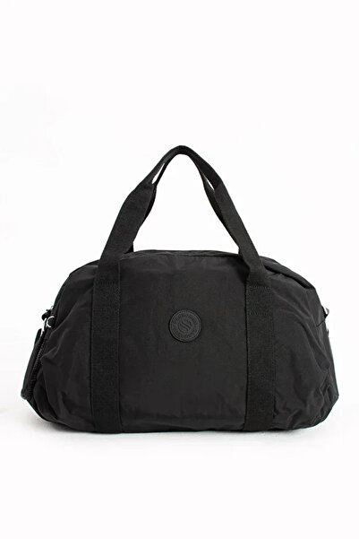 Sanmorris Unisex Black Crinkle Fabric Sports and Travel Bag with Shoe Compartment and Crossbody Strap