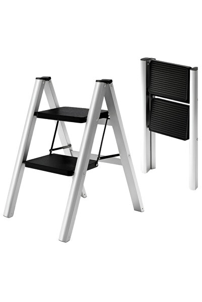 Cady One 2-Step Folding Ladder Wide Non-Slip Pedal Lightweight Heavy Duty with Rubber Base for Stability